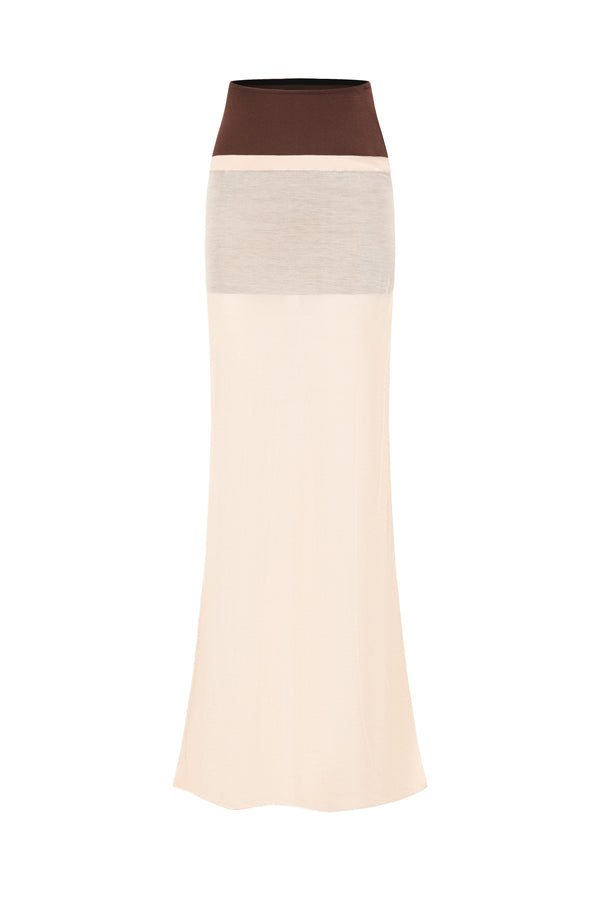 SWAYING/KNIT silk contrast fake two-piece long skirt SW24SS3B17 skin color PS80